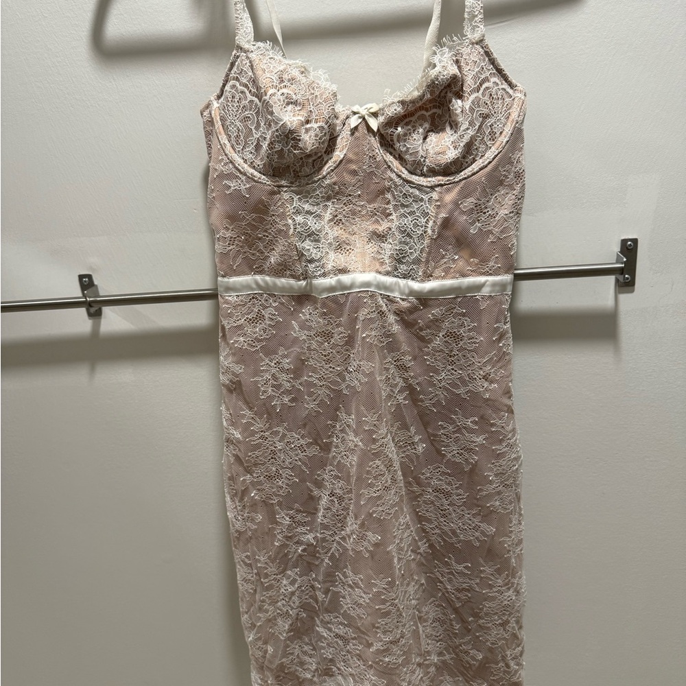 Victoria's Secret Blush Pink Lace Chemise with Ivory Lace Overlay